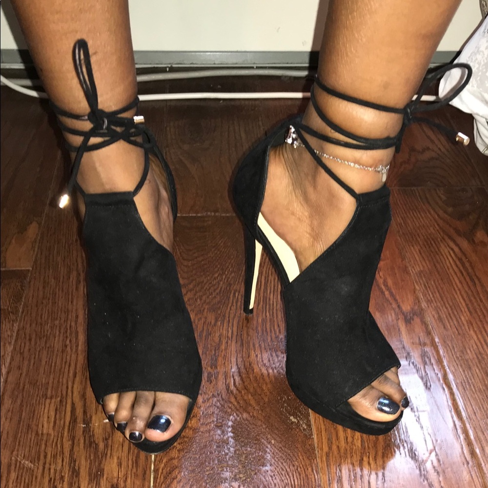 Suede Ankle Wrap Heels